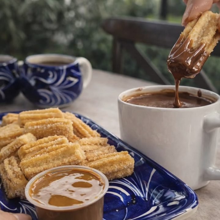 Churros con chocolate caliente para remojar